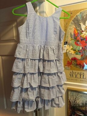 Ralph Lauren seersucker dress blue white new! Girls 14
